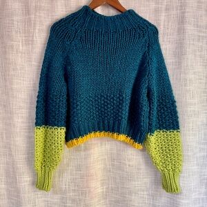 Dr. Bloom Tamborito Chunky Colorblock Crew Neck Sweater, Size M/L